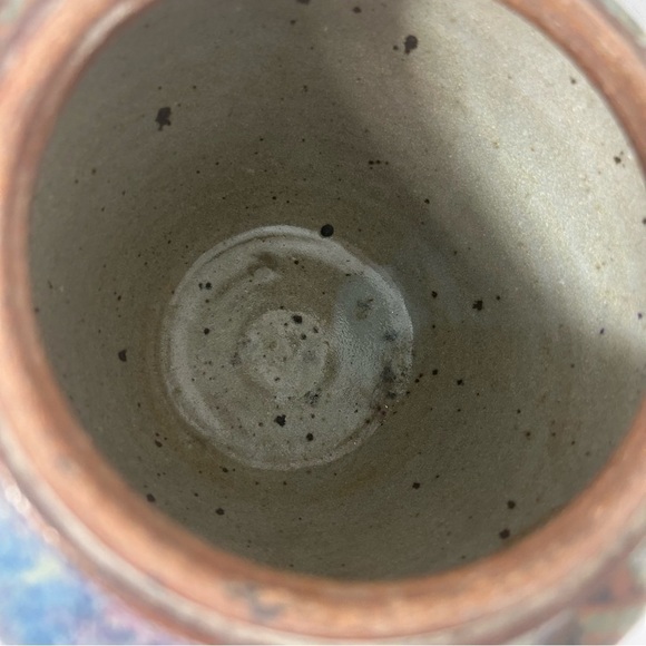 Studio Art Pottery Ginger Jar Urn Canister Lid Signed Blue Purple  Rustic - Picture 6 of 7